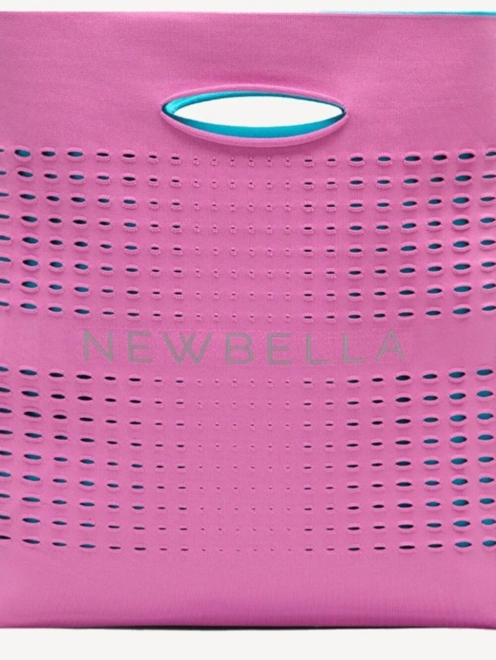 🍎 NewBella Colorblock Knit Laptop Tote Bag Pink & Cyan Blue Perforated Fabric - Picture 2 of 3